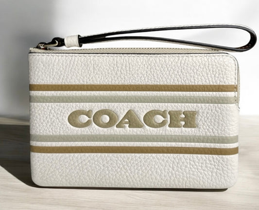 Muñequera Coach En Piel Color Cream / Dorado